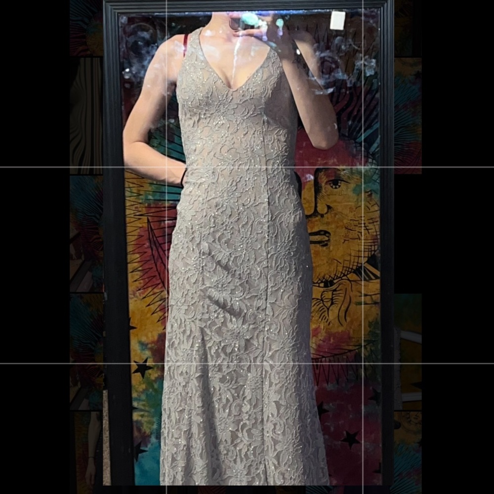 Silver and peach beautiful prom dress